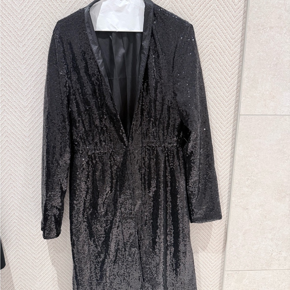 Black Sequin Long Sleeve long  jacket